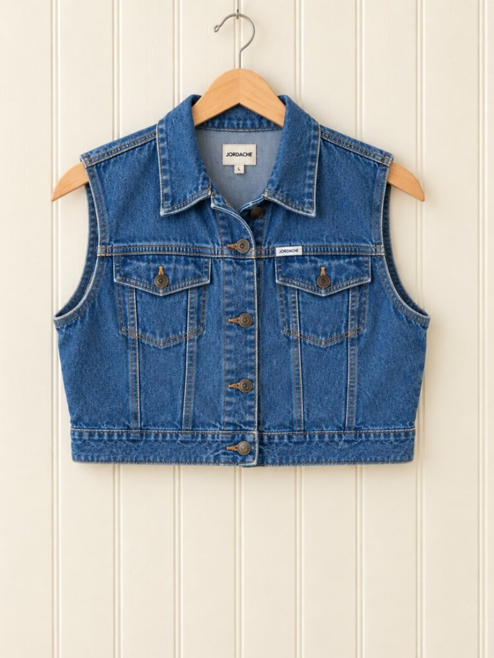Original Jordache Vintage Denim Vest Women's Large Cropped Jean Sleeveless